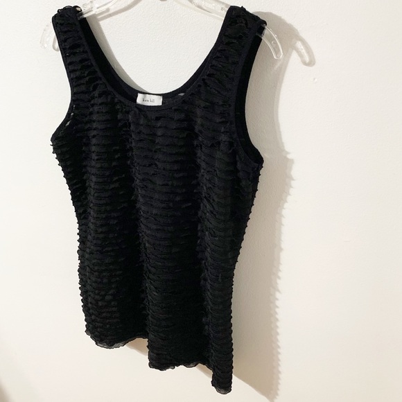 Kate Hill Ruffled Front and Back Scoop Neck Black Sleeveless Tank Top Camisole - Picture 2 of 8